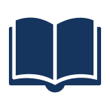 Open book icon in dark blue